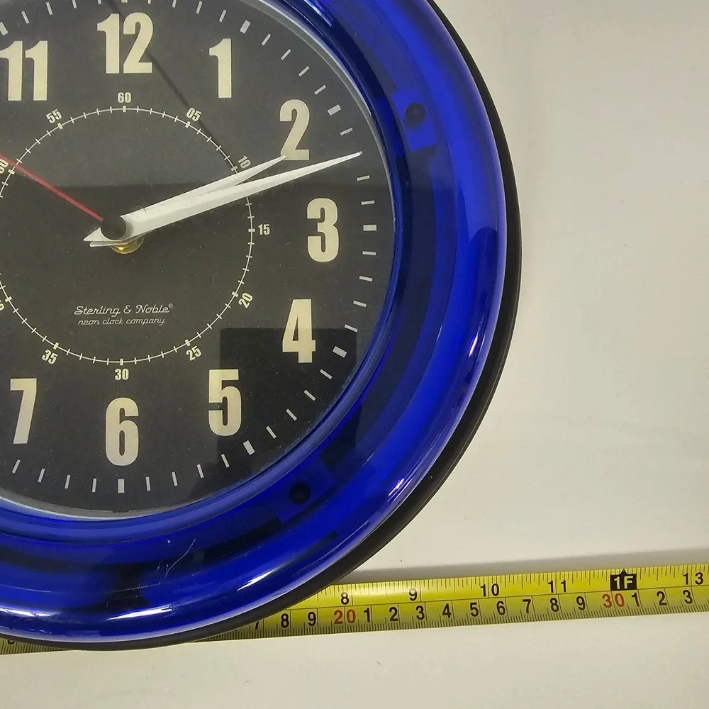 Sterling & Noble Blue Neon Wall Clock Retro Black Dial  11.5 Inch